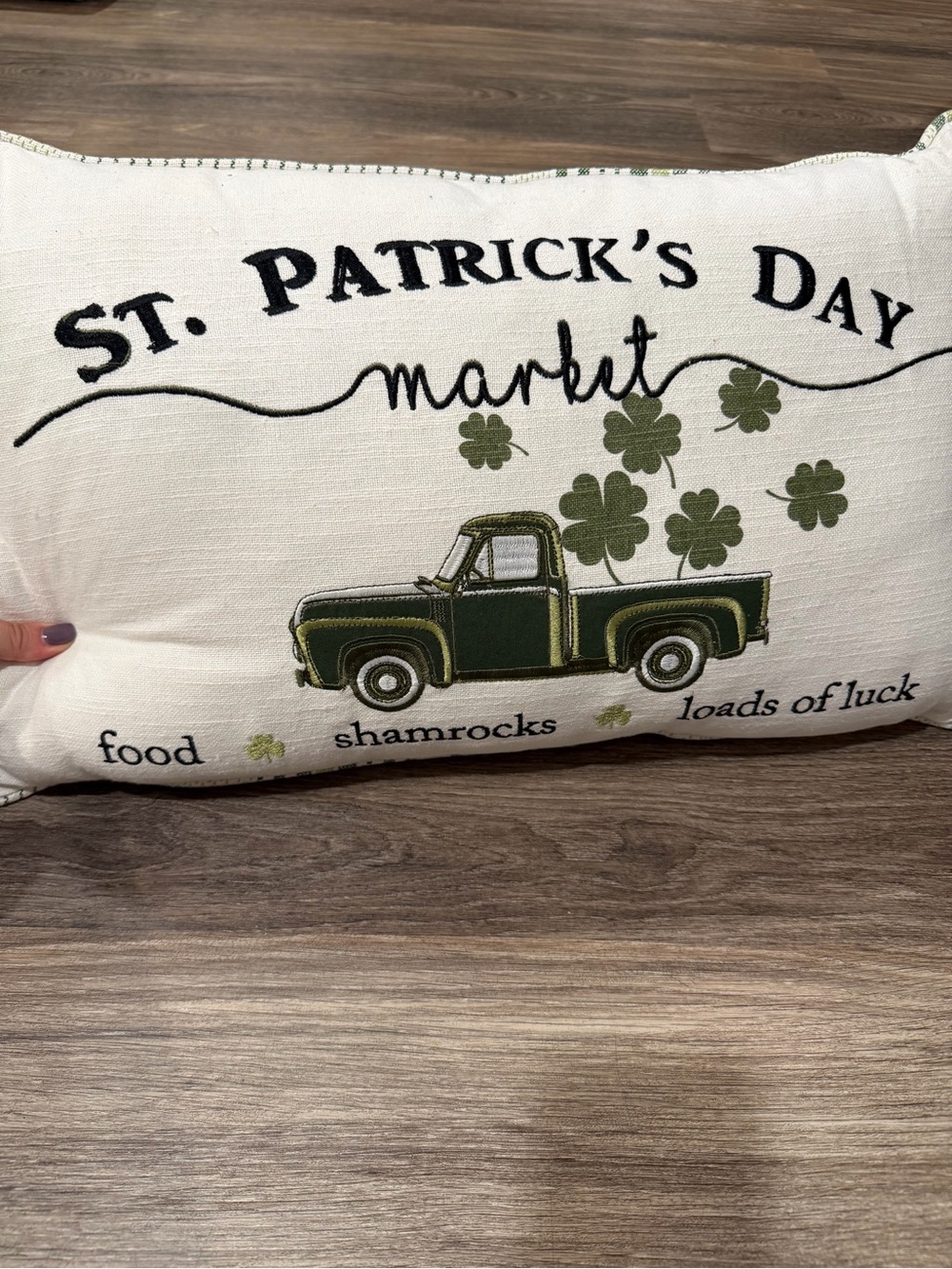 St. Patrick's Day Market Decorative Pillow - Green Truck & Shamrocks